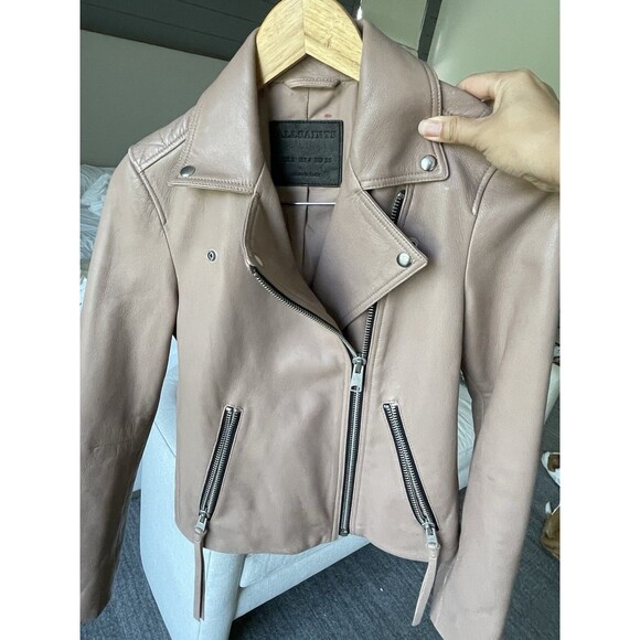 AllSaints Dalby Lamb Leather Biker Jacket Size US 4 UK8 $529 Moonlight Pink Rare - Picture 8 of 14